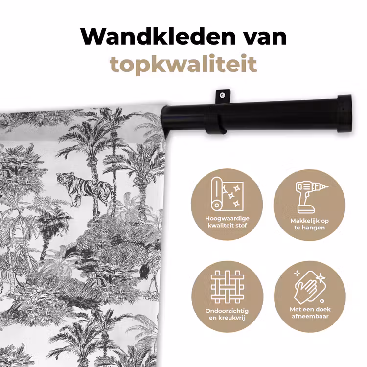 Wandkleed - Tijger - Jungle - Patroon - Grijs — 3