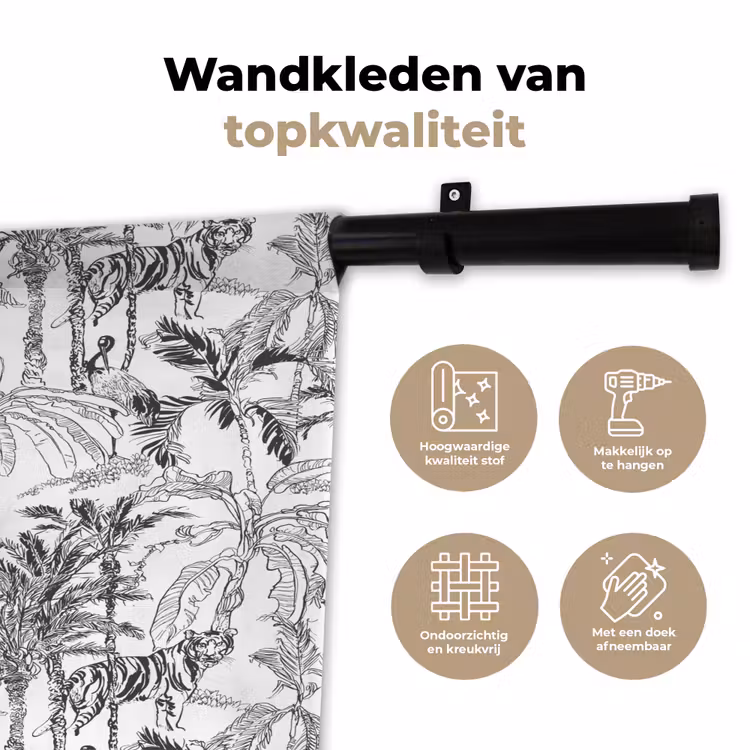 Wandkleed - Tijger - Oerwoud - Grijs — 3