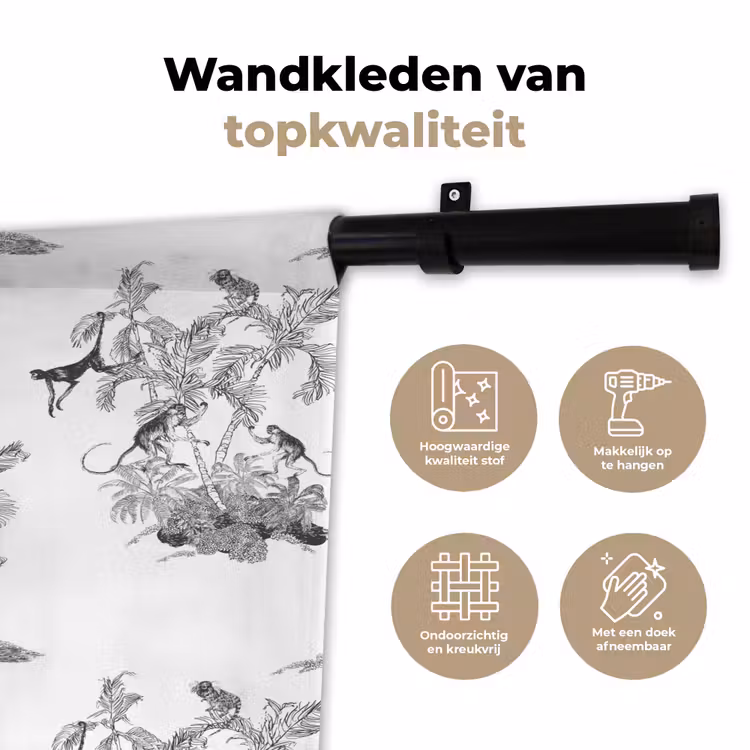 Wandkleed - Aap - Oerwoud - Grijs — 3