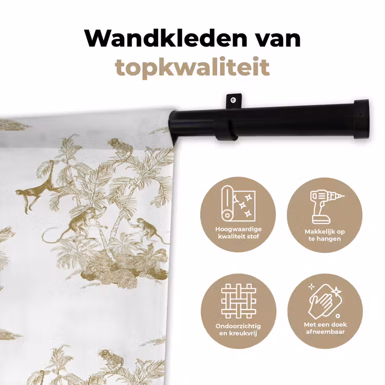 Wandkleed - Wit - Apen - Beige — 3