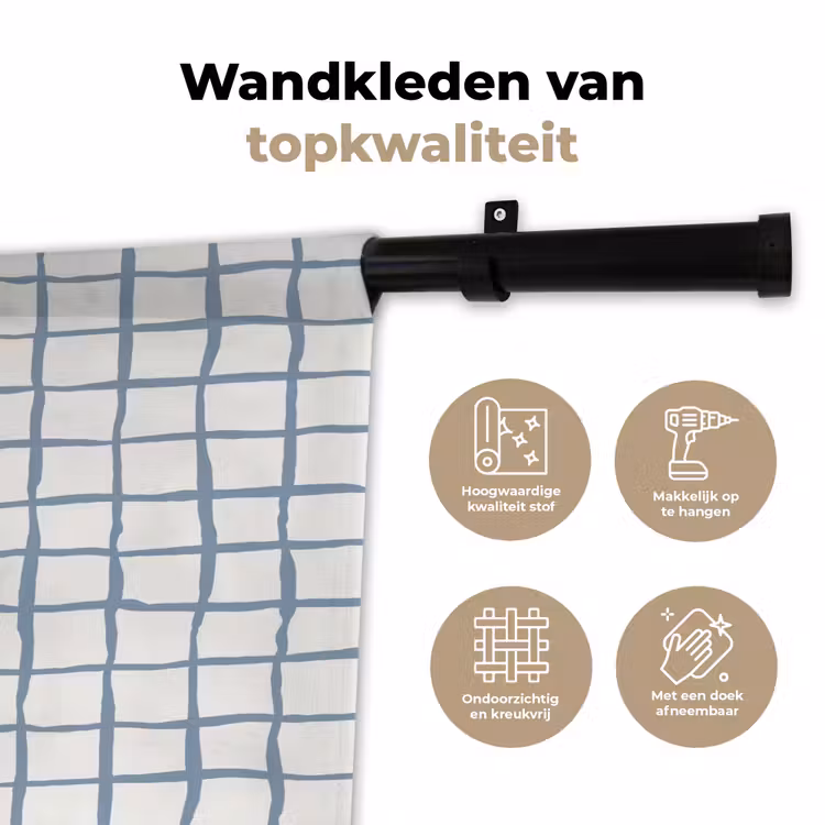 Wandkleed - Patroon - Raster - Blauw - Grijs — 3