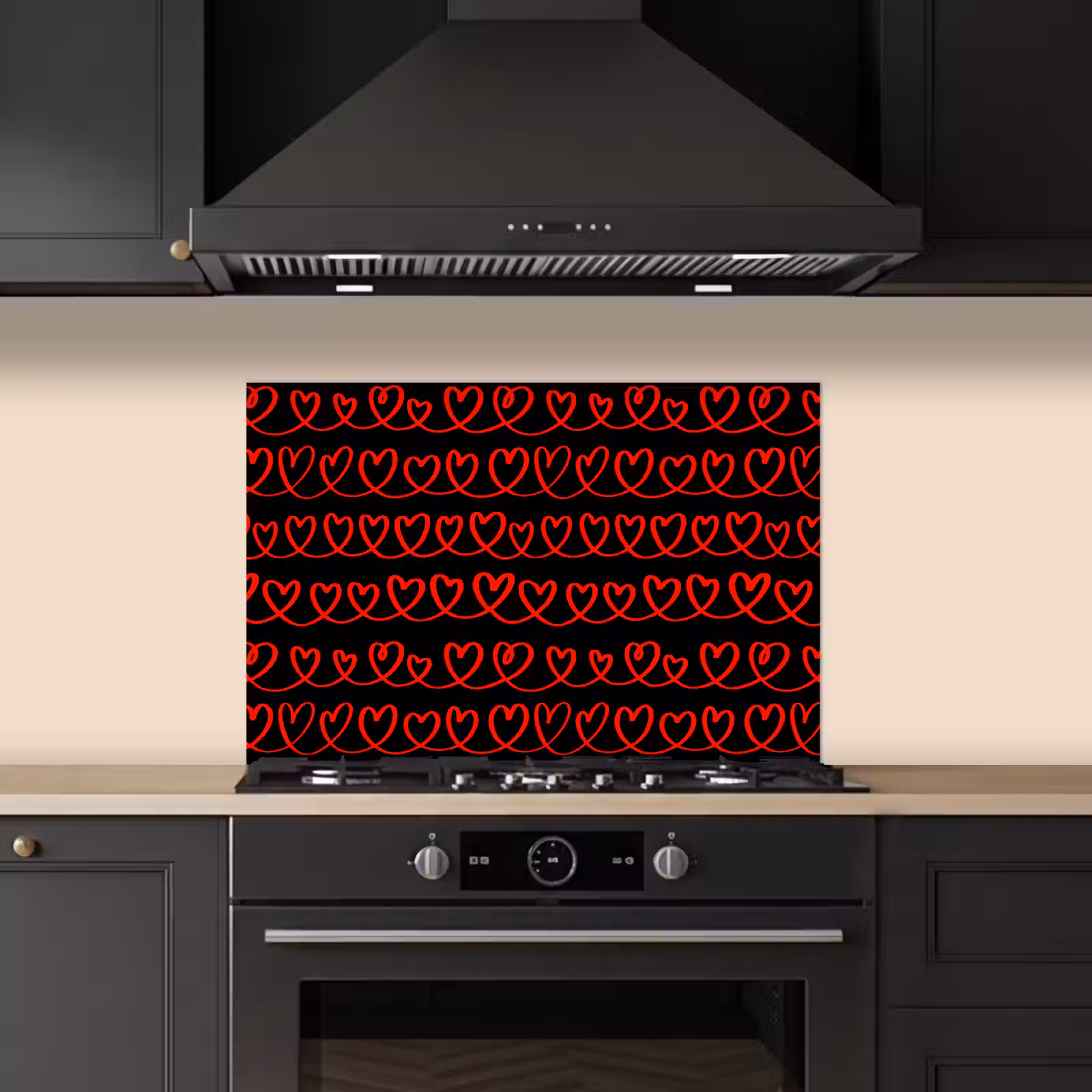 Spatscherm keuken - Verweven - Harten - Zwart - Rood — 1