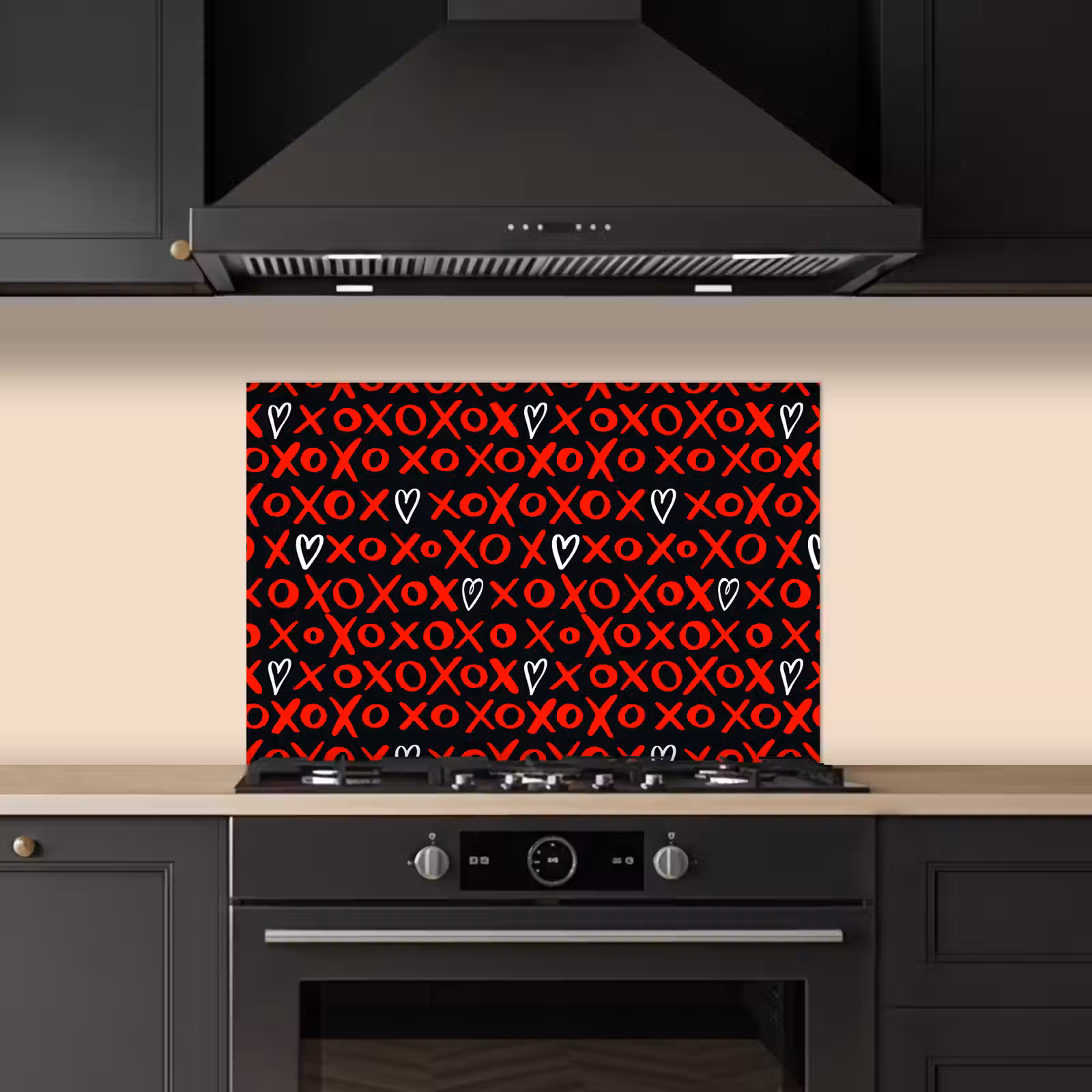 Spatscherm keuken - Zwart - Rood - Contrast - Liefde — 1