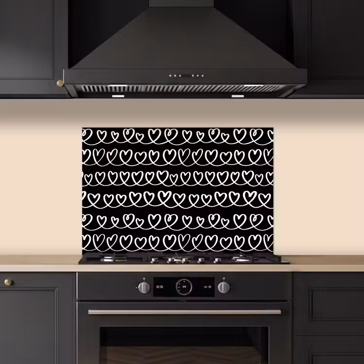 Spatscherm keuken - Harten - Verweven - Zwart - Wit — 1
