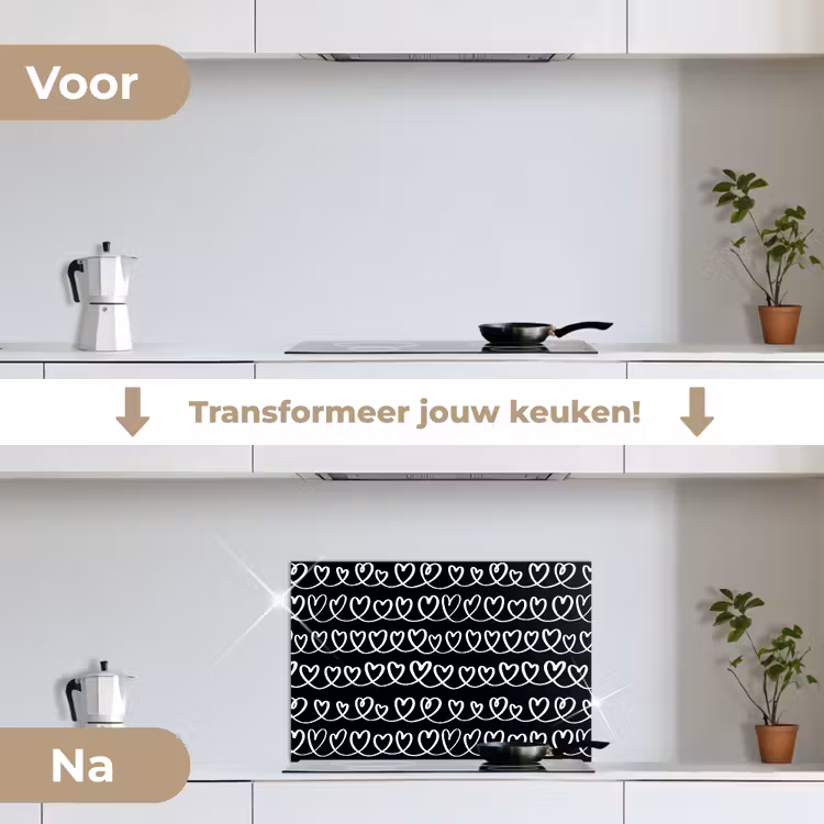 Spatscherm keuken - Harten - Verweven - Zwart - Wit — 2
