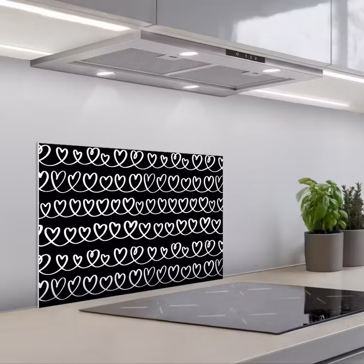 Spatscherm keuken - Harten - Verweven - Zwart - Wit — 4