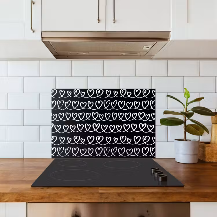 Spatscherm keuken - Harten - Verweven - Zwart - Wit — 5