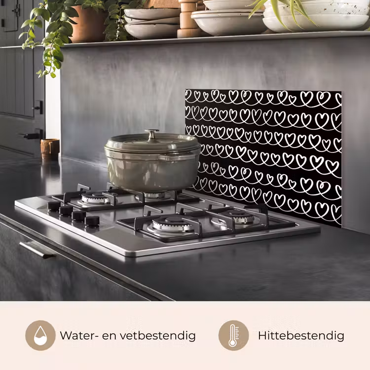 Spatscherm keuken - Harten - Verweven - Zwart - Wit — 6