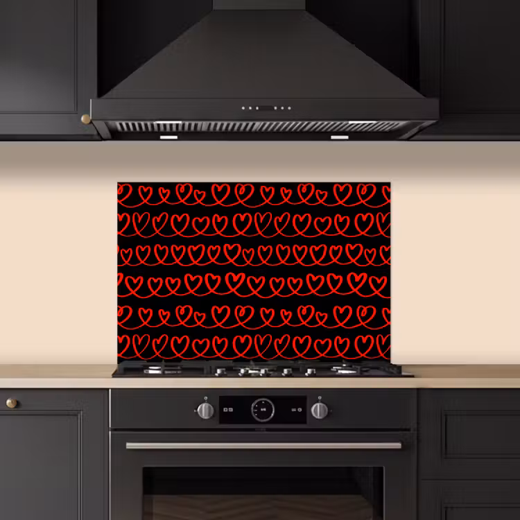 Spatscherm keuken - Verweven - Harten - Zwart - Rood — 1