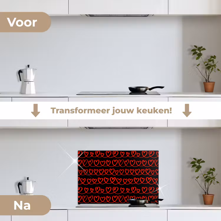Spatscherm keuken - Verweven - Harten - Zwart - Rood — 2