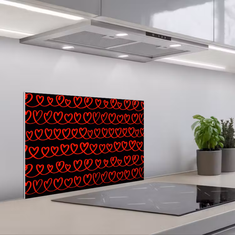 Spatscherm keuken - Verweven - Harten - Zwart - Rood — 4