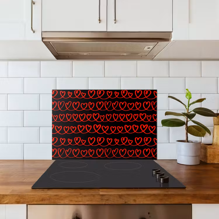 Spatscherm keuken - Verweven - Harten - Zwart - Rood — 5
