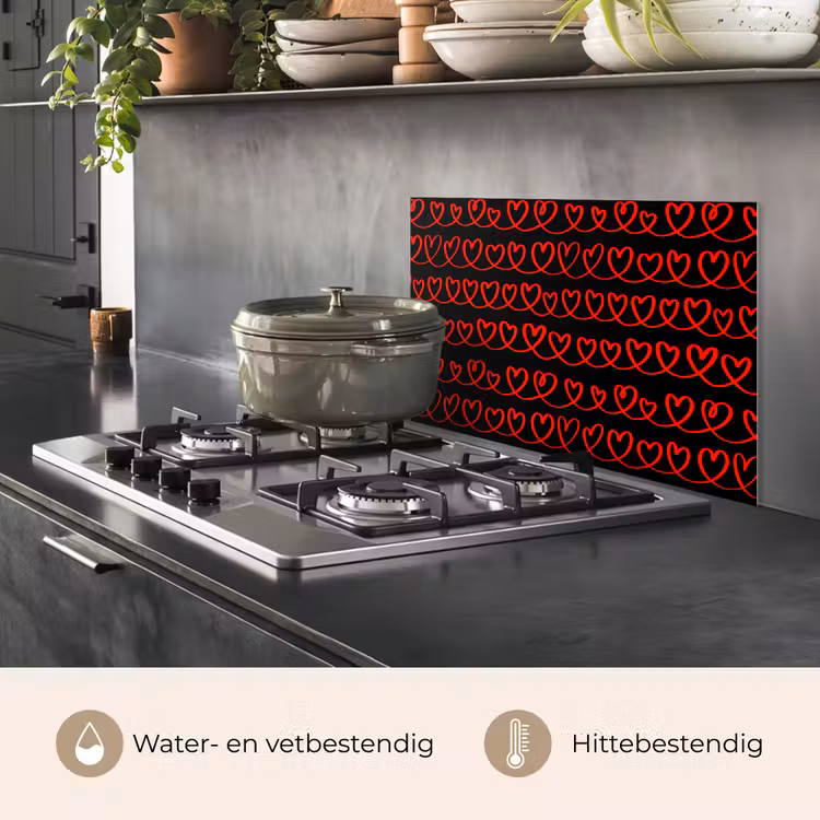 Spatscherm keuken - Verweven - Harten - Zwart - Rood — 6