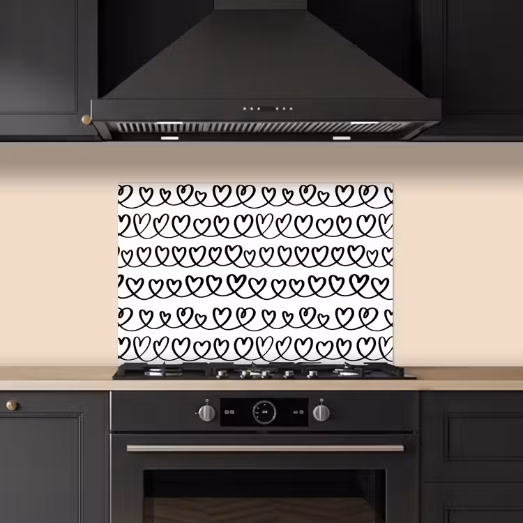 Spatscherm keuken - Wit - Harten - Verweven - Zwart — 1