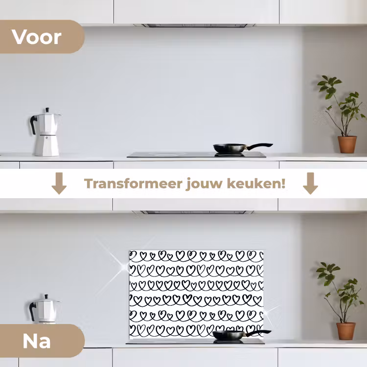 Spatscherm keuken - Wit - Harten - Verweven - Zwart — 2