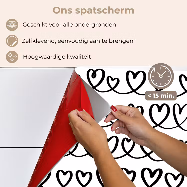 Spatscherm keuken - Wit - Harten - Verweven - Zwart — 3