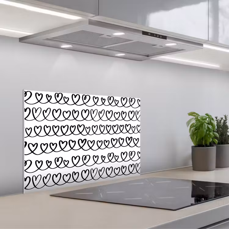 Spatscherm keuken - Wit - Harten - Verweven - Zwart — 4