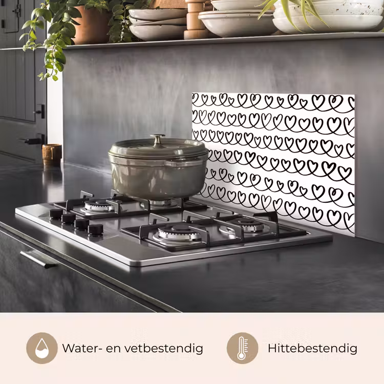 Spatscherm keuken - Wit - Harten - Verweven - Zwart — 6