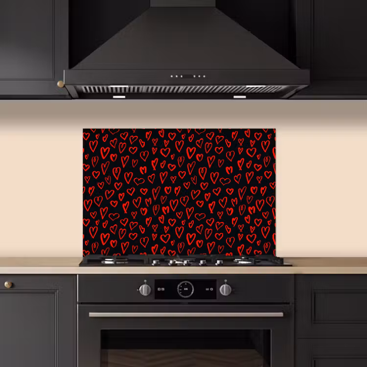 Spatscherm keuken - Zwart - Harten - Rood — 1