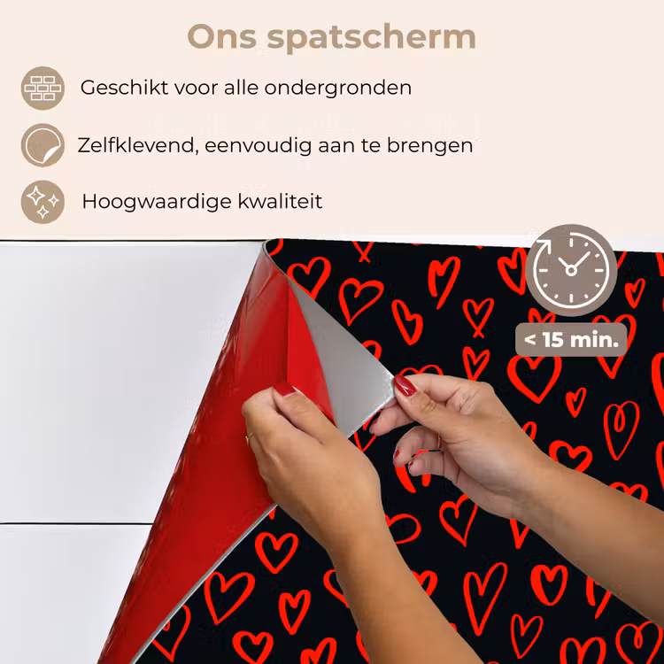 Spatscherm keuken - Zwart - Harten - Rood — 3