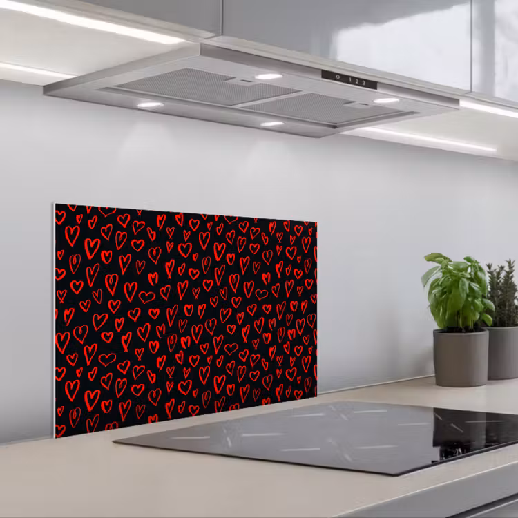 Spatscherm keuken - Zwart - Harten - Rood — 4