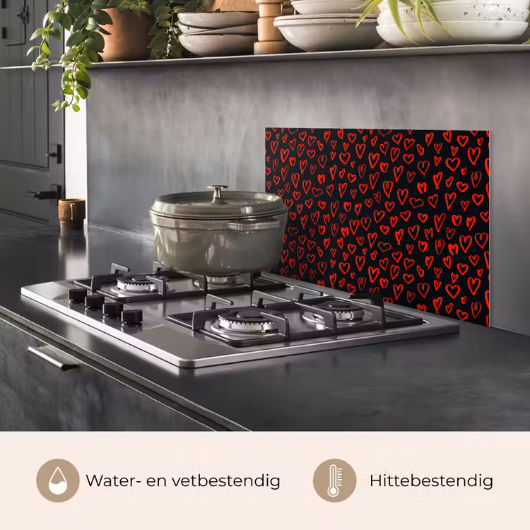 Spatscherm keuken - Zwart - Harten - Rood — 6