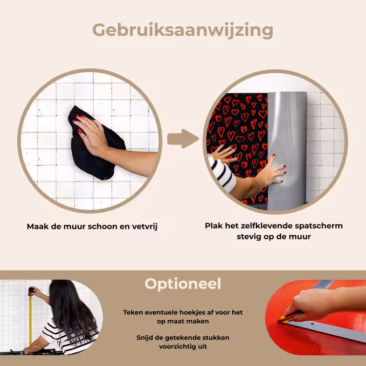 Spatscherm keuken - Zwart - Harten - Rood — 7