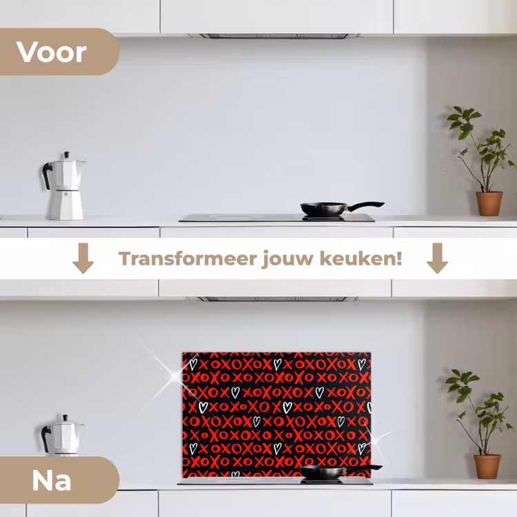 Spatscherm keuken - Zwart - Rood - Contrast - Liefde — 2