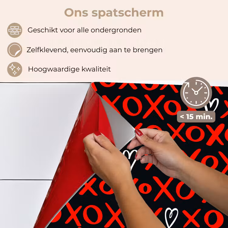 Spatscherm keuken - Zwart - Rood - Contrast - Liefde — 3