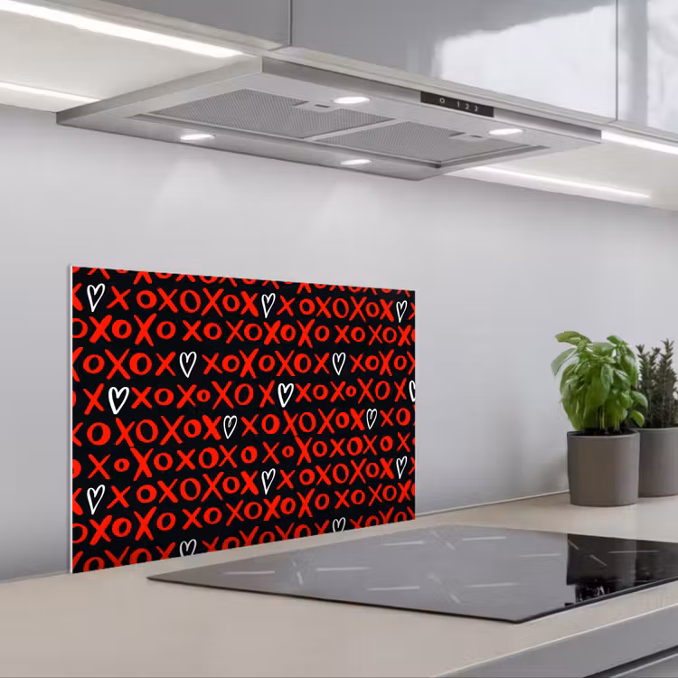 Spatscherm keuken - Zwart - Rood - Contrast - Liefde — 4