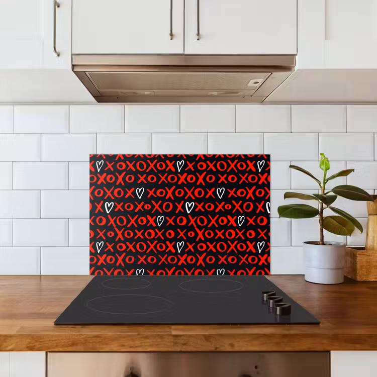 Spatscherm keuken - Zwart - Rood - Contrast - Liefde — 5