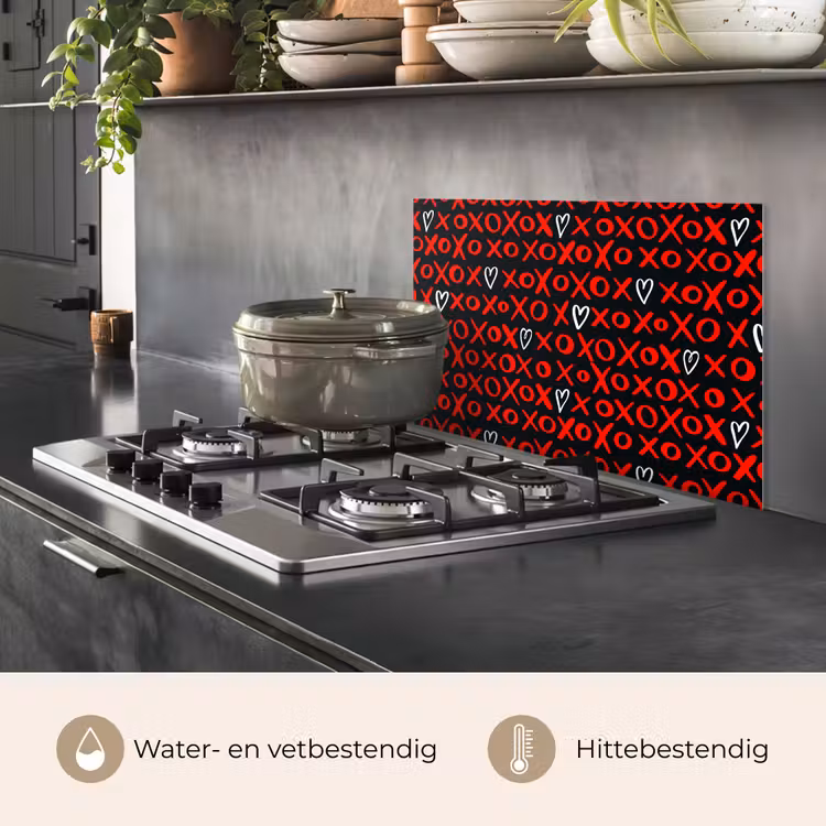 Spatscherm keuken - Zwart - Rood - Contrast - Liefde — 6