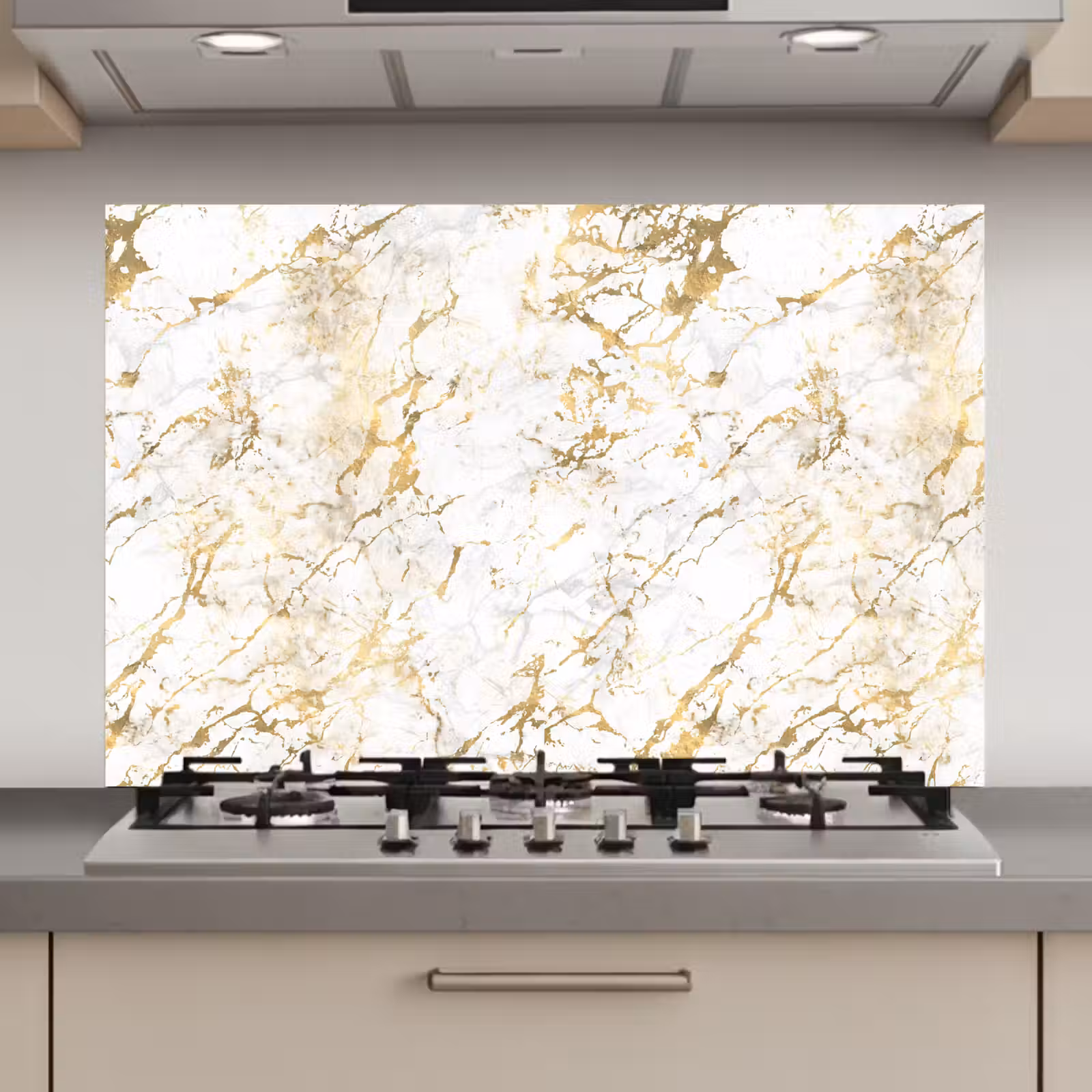 Spatscherm keuken - Goudspatten - Wit - Marmer — 1