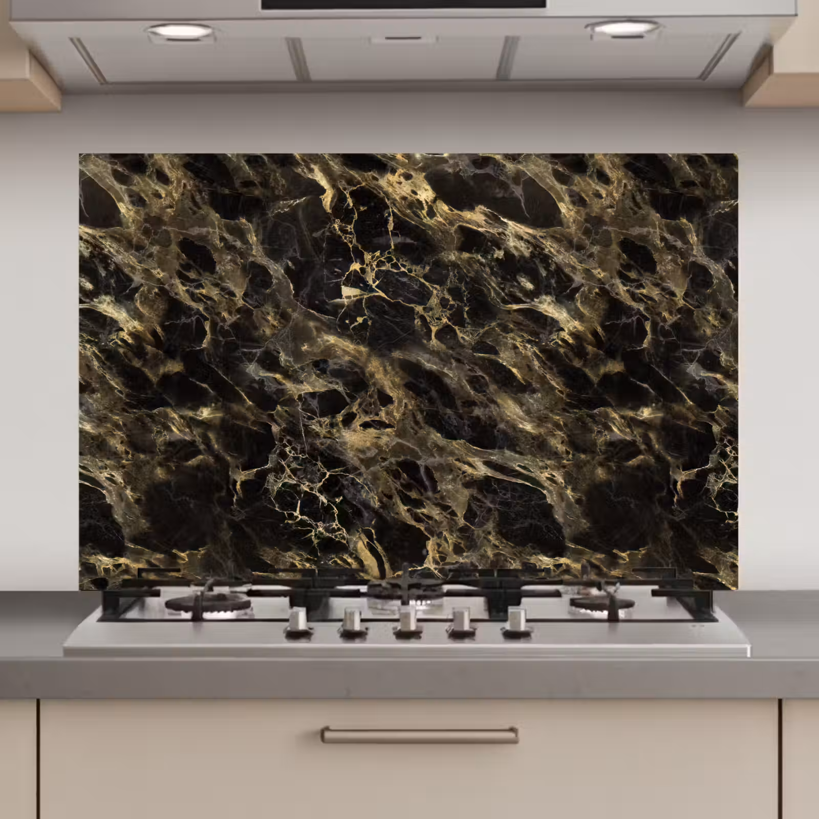 Spatscherm keuken - Kristal - Goud - Zwart - Marmer — 1