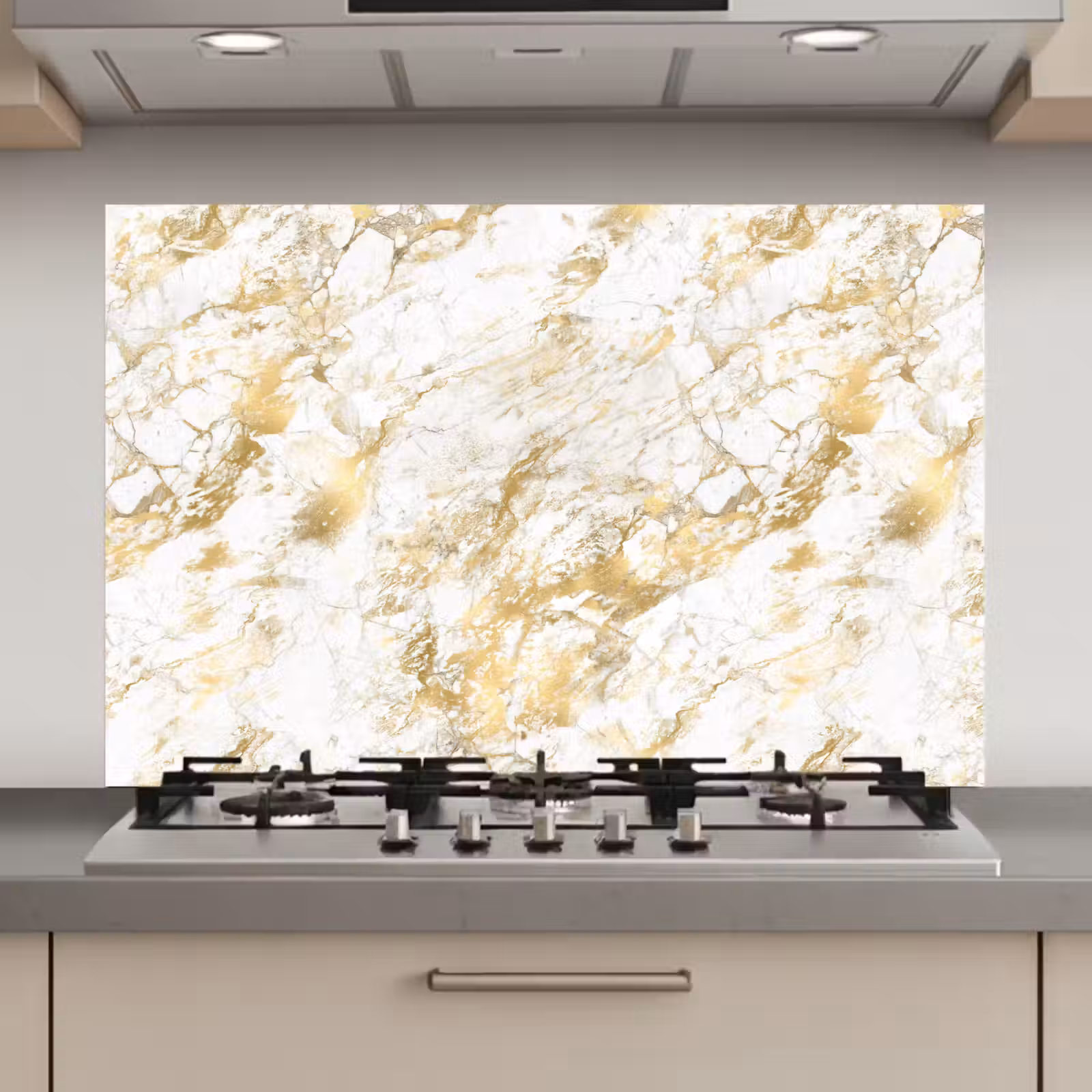 Spatscherm keuken - Marmer - Goud - Structuur — 1