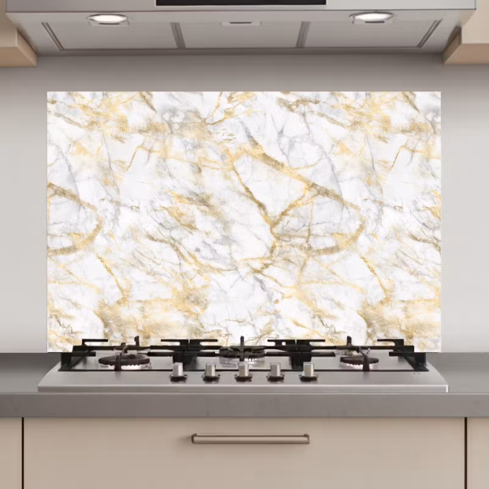 Spatscherm keuken - Marmer - Wit - Expressief - Goudaccenten — 1