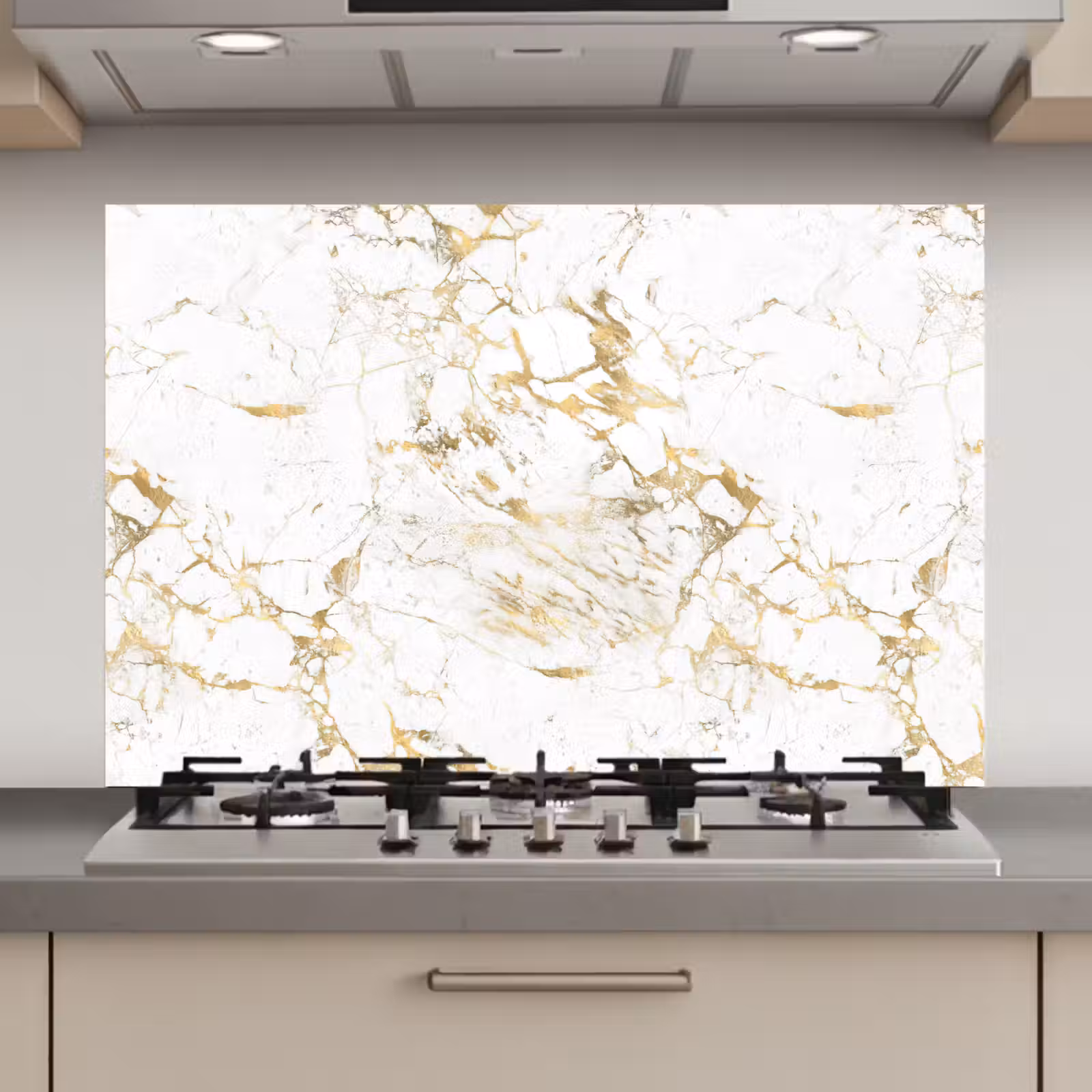 Spatscherm keuken - Wit - Marmer - Luxe - Goud — 1