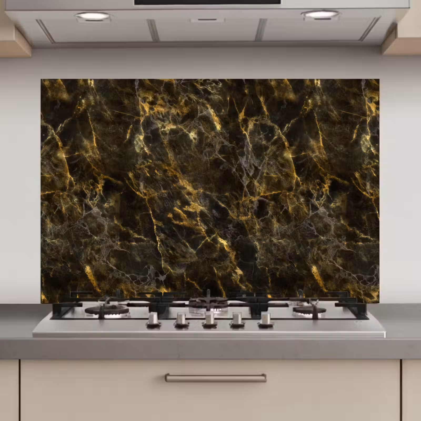 Spatscherm keuken - Zwart - Marmer - Goud — 1