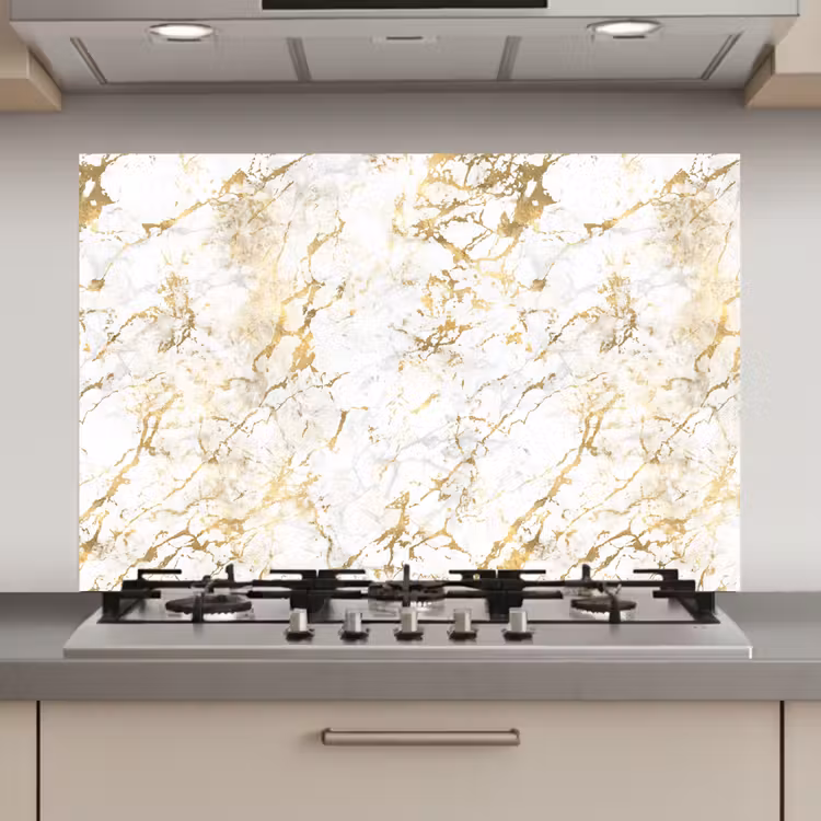 Spatscherm keuken - Goudspatten - Wit - Marmer — 1