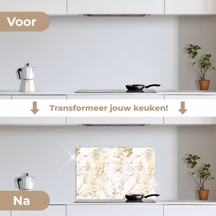 Spatscherm keuken - Goudspatten - Wit - Marmer — 3