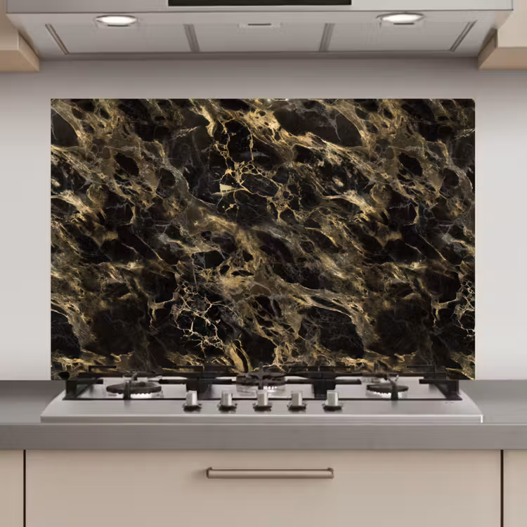 Spatscherm keuken - Kristal - Goud - Zwart - Marmer — 1