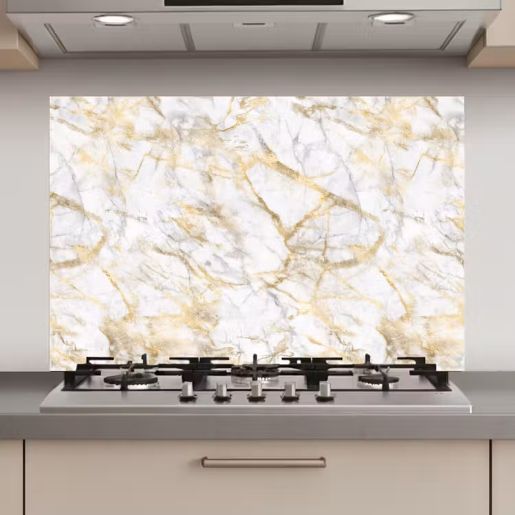 Spatscherm keuken - Marmer - Wit - Expressief - Goudaccenten — 1