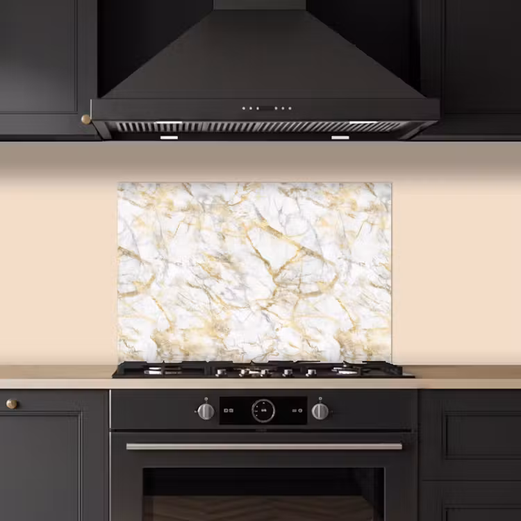 Spatscherm keuken - Marmer - Wit - Expressief - Goudaccenten — 2