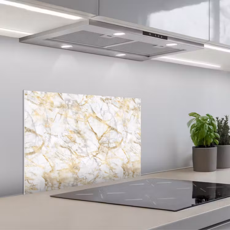 Spatscherm keuken - Marmer - Wit - Expressief - Goudaccenten — 5