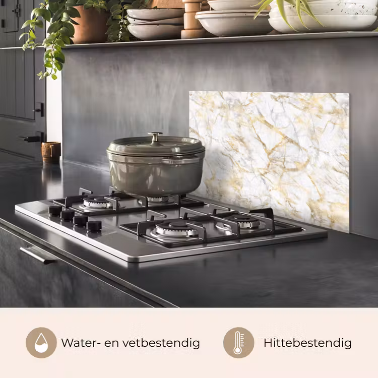 Spatscherm keuken - Marmer - Wit - Expressief - Goudaccenten — 7