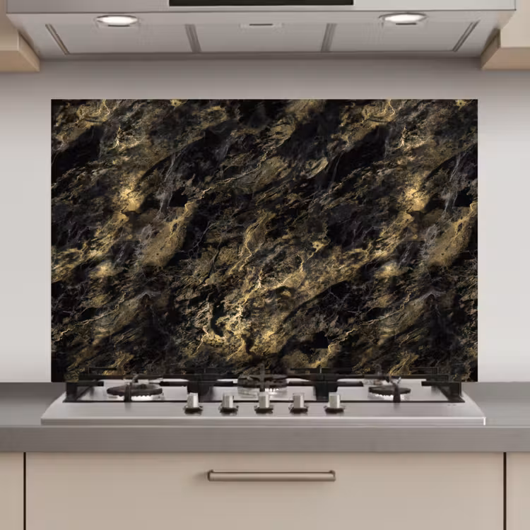 Spatscherm keuken - Marmer - Zwart - Goud — 1