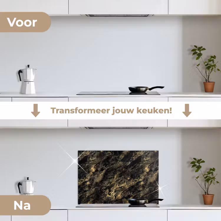 Spatscherm keuken - Marmer - Zwart - Goud — 3