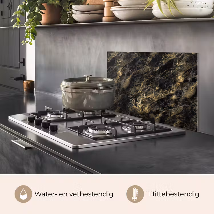 Spatscherm keuken - Marmer - Zwart - Goud — 7