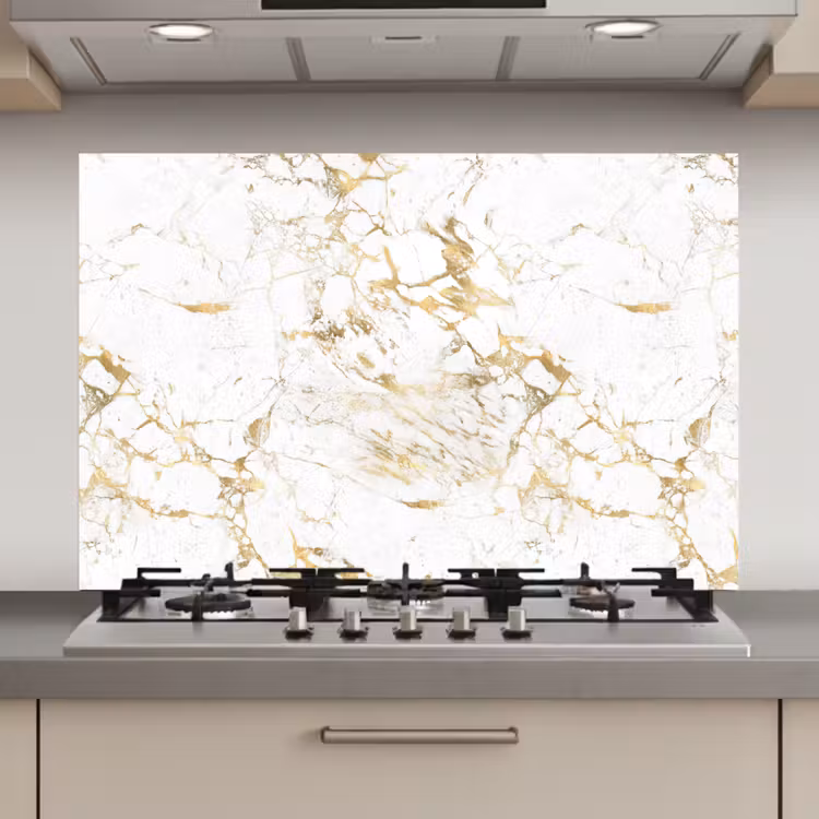 Spatscherm keuken - Wit - Marmer - Luxe - Goud — 1