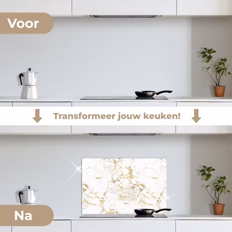 Spatscherm keuken - Wit - Marmer - Luxe - Goud — 3